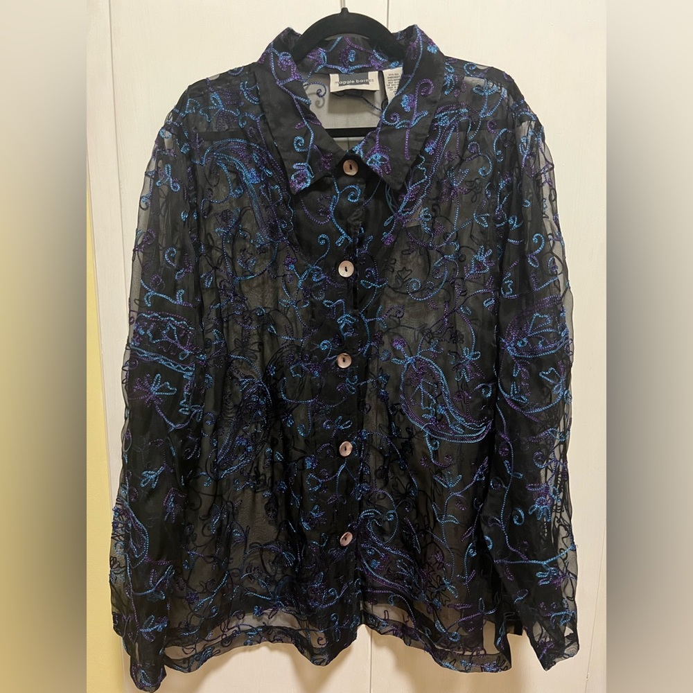 NWT Vintage Maggie Barnes 3X Sheer Embroidered Silk Blouse Paisley Y2K Boho